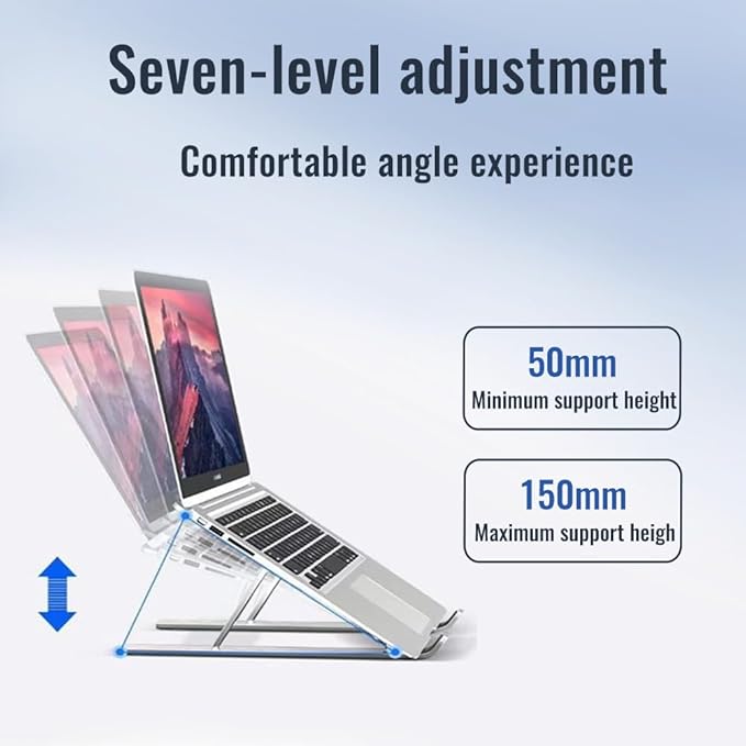 Desktop Laptop Stand, iPad Stand, Aluminum Alloy, Portable Foldable, 7Level Adjustable, Ergonomic, Suitable for Laptops Up to 18 Inches,Easily Put in Bag & use anywhere (1, Full silicone Black)