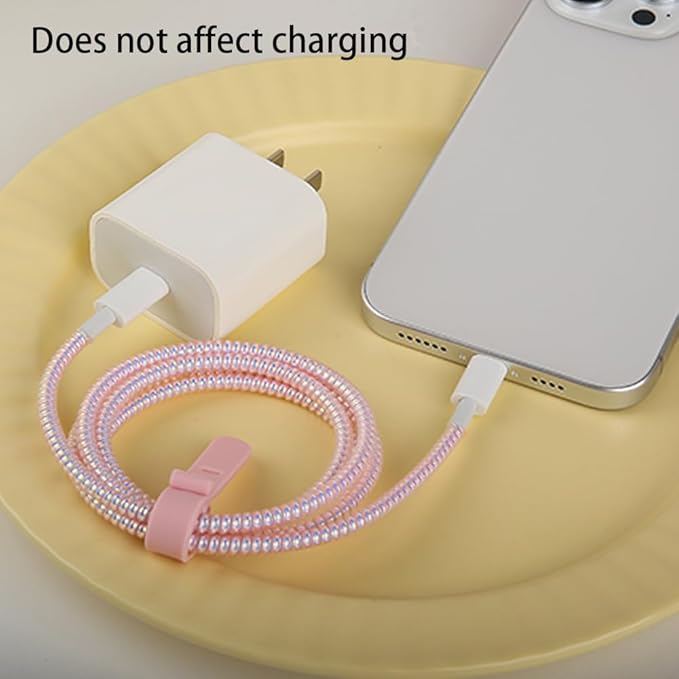 4pcs 1.6M(5.25FT) Spiral Cable Protector, Multicolor Suitable for Most Phone/Pad/Laptop USB Wire Cord Savers Protection Cover Anti-Break Wrap Charger Data Line Cables Sleeves, Laser Pink