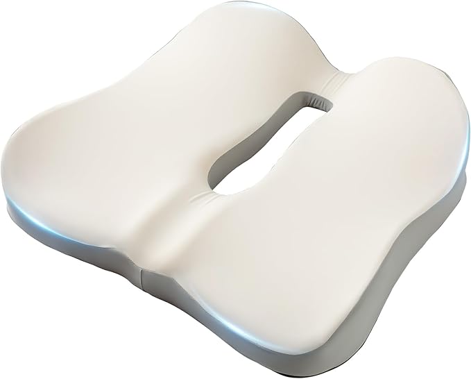 SheRest Seat Cushion, Ergonomic Memory Foam Cooling Cushion, Pressure Relief Suitable for Long Sitting Hours on Office Chairs, Desks, Cars and Airplane Seats, White