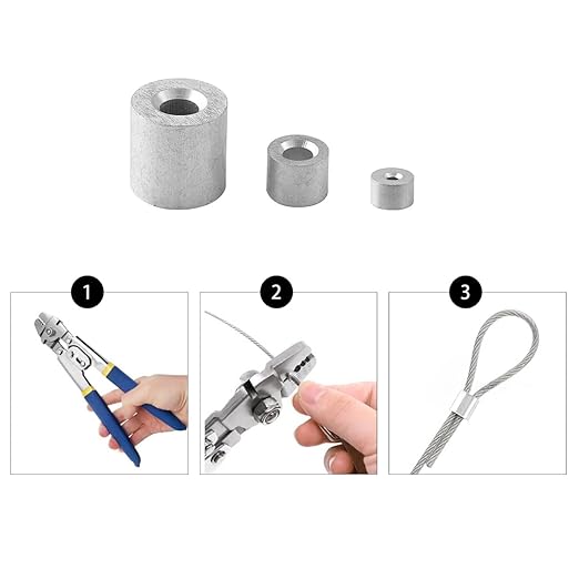 50PCS 1/8" (3mm) Wire Rope Sleeve, Aluminum Crimping Loop Sleeve for Wire Rope and Cable Ferrule