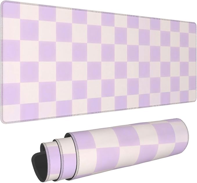 Purple Checkered Large Mouse Pad & Desk Mat Checkerboard Plaid Pattern Extended Mousepad Non-Slip Rubber Base Laptop Computer Keyboard Pad for Gaming, Office & Home Decor, XL - 31.5" X 11.8"