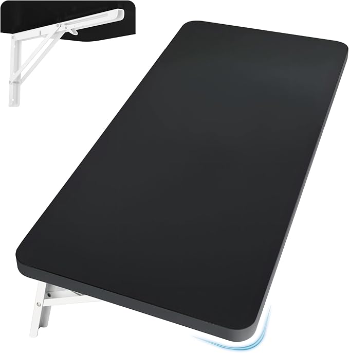 Neoaider Upgrade Wall Mounted Folding Table 31.5”L x 15.7”W, Laundry Folding Table with Heavy Duty Metal Collapsible Shelf Brackets, Wall Mounted Desk Fold Down for Small Spaces, Black