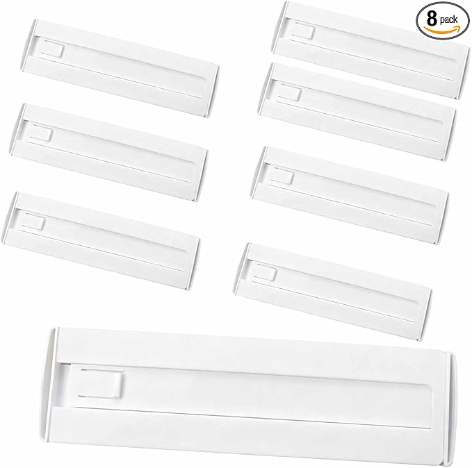 8 Pcs Drawer Dividers for Clothes, 3.15" High 11.34"-19.69" Adjustable Expandable Dresser Drawer Organizer, Clear Plastic Separators for Dresser, Baby Clothing (8, white‌)