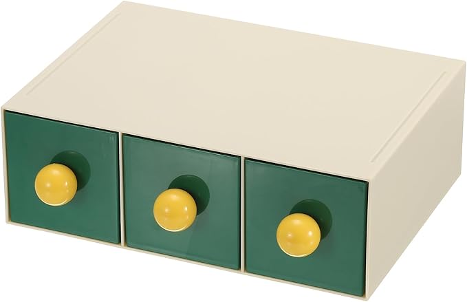 PATIKIL Small Stackable Storage Drawers, Stacking Drawers Mini Desk Bathroom Storage Organizer Cute with 3 Drawer Organizer Plastic for Desktop Office Pens Pencils Tape Charger, Green