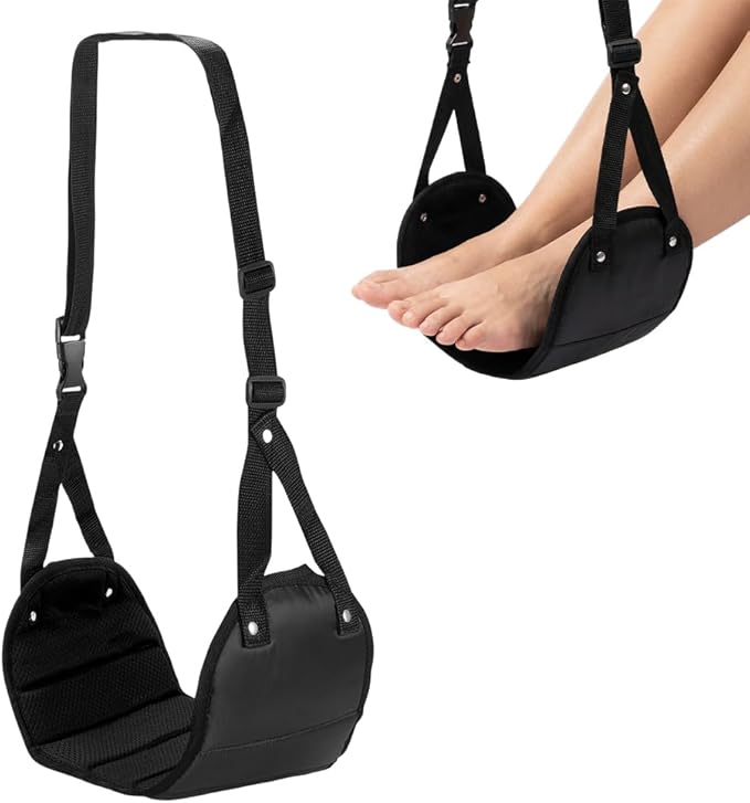 Airplane Foot Rest, Foot Hammock with Adjustable Strap, Portable Under Desk Foot Relaxation Hanger, Lightweight Travel Leg Rest Essential for Long Flight, Train & Office Use (1 Pack)