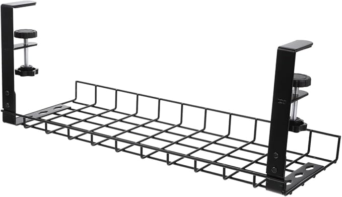 GLEAVI Desk Cable Management Tray, Cable Organizer Holder with No Drill Installation, Large Capacity Wire Storage Rack for Home Office Desk – Black 500mm
