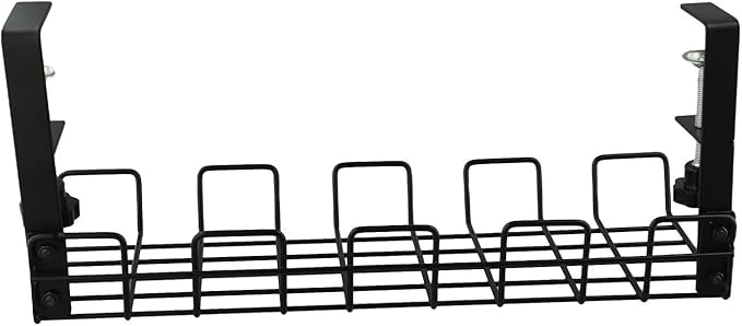 Under Desk Cable Management Tray Wire Organizer, 37 x 14.5 x 14.5 cm, Carbon Steel Mesh Rack with Clamp-On Design, No Drilling Required