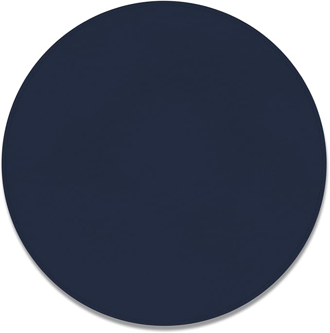 Leather Mouse Pad, Office Mouse Mat Non-Slip Rubber Base Stitched Edge Washable Waterproof Round Mousepad for Office Gaming PC Laptop, Round Diameter 8.7 inches, Dark Blue