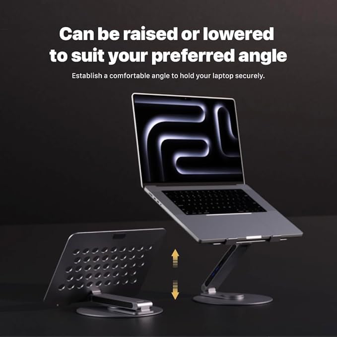 ADAM elements HUB 360 8-in-1 USB-C Docking Station, 360° Rotating Laptop Stand with 4K HDMI, 100W PD, USB 3.2, SD/TF Card Reader for MacBook Pro/Air M4 M3 M2, iPad & Windows Laptops