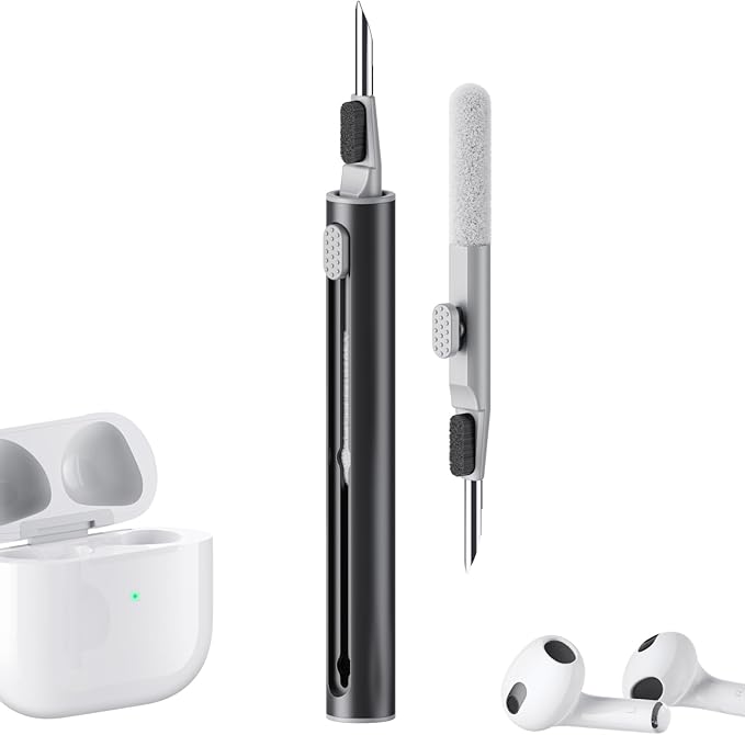 Hyashee Cleaner Kit for Airpods Pro 1 2 3 Multi-Function Cleaning Pen with Soft Brush Flocking Sponge for Bluetooth Earphones Case Cleaning Tools Black