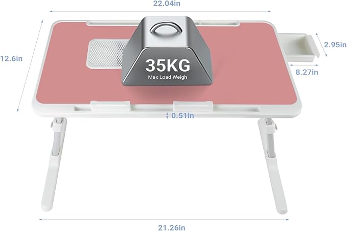 iXTRA Laptop Lap Desk Include Cooling Fan,Adjustable Lap Desk with Light Fan,Folding Laptop Desk for Bed with USB,Bed Desk with Storage Drawer 56x32cm,Pink