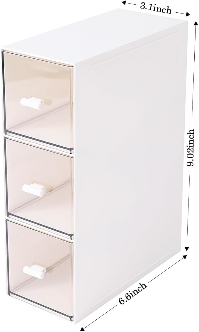 MILULUGO Plastic 3 Drawer Organizer for Cosmetic Storage, Desk Organizer, Makeup Organizer for nail polish, Lipstick, Brushes, Jewelry, Skincare, Bathroom Organization Boxes - White