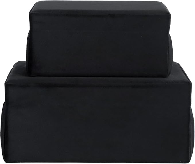 HofferRuffer Velvet Decorative Boxes, Jewelry Boxes Storage Accessory Organizer Boxes with Elegant Handle Decor, Classic Velvet Set of 2 Pieces (Black Velvet)
