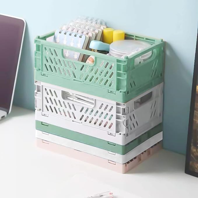 3 Pack Mini Plastic Storage Basket for Shelf Organizing,Collapsible Crate Folding Storage Bin for Desk Organizer Stackable Containers for Home Kitchen Classroom Office Bathroom Storage(5.9x3.9x2.2")