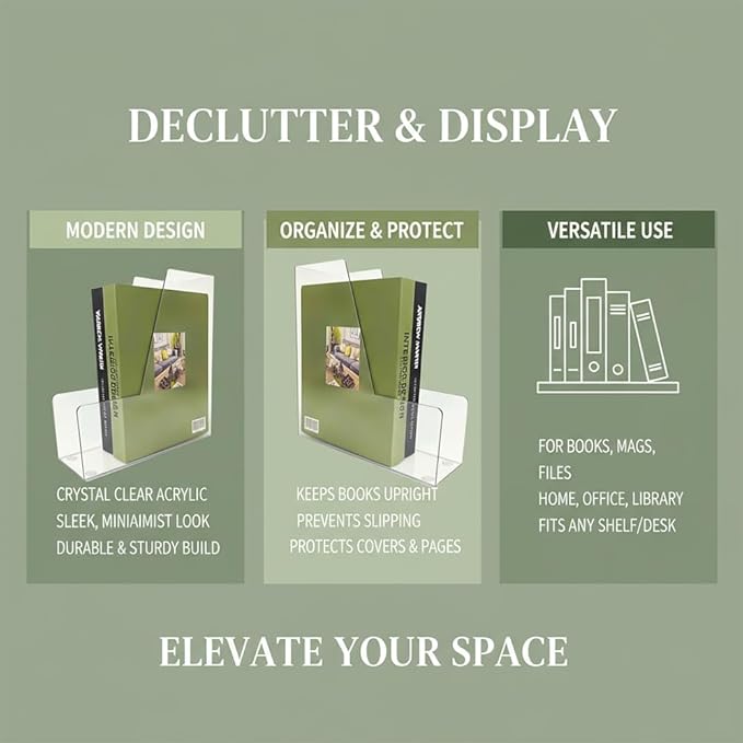 Vertical File Holder, 2 pack Plastic Magazine Organizer, Multi-purpose Document Organizer for Home Office (Clear)