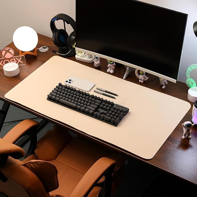 Non-Slip Desk Pad,Desk mat,Mouse Pad,Office Desk mat,Waterproof PU Leather Desk Blotter Mat,Laptop Desk Pad,Desk Writing Pad for Office and Home (Beige, 9.85'' x 16.15'')