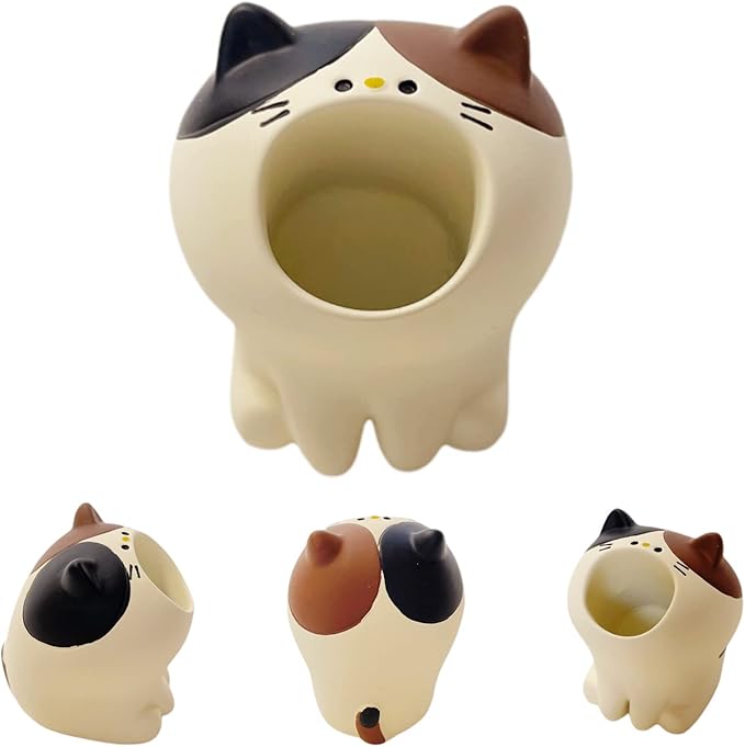Cute Small Pen Pencil Holder, Kawaii Resin Cat Dog Dinosaur Rabbit Animal Paper Clip Toothbrush Mini Storage Organizer Office Desk Decorations