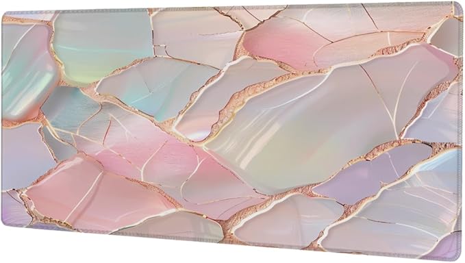 Large Mouse Pad Shell Pink Marble Non-Slip Rubber Long Gaming Desk Mat Big Computer Keyboard Mousepad Waterproof Protector Wristing Pad for Gaming Office Home Decorative 31.5 X 11.8 Inch
