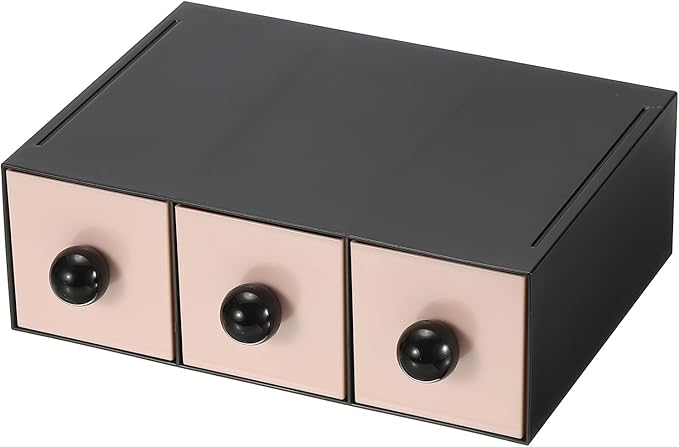 PATIKIL Small Stackable Storage Drawers, Stacking Drawers Mini Desk Bathroom Storage Organizer Cute with 3 Drawer Organizer Plastic for Desktop Office Pens Pencils Tape Charger, Light Pink