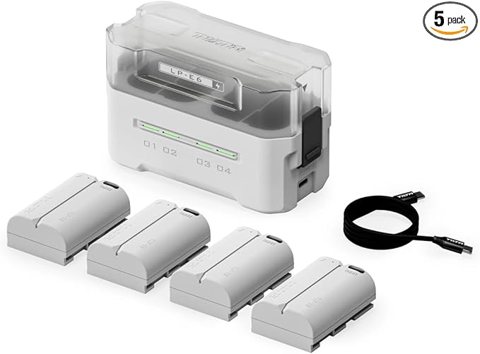 Tilta LP-E6P Charging Station Battery Kit, 4-Slot 45W PD USB-C Fast Charger | Compatible with Canon LP-E6 LP-E6P Batteries | High Capacity Charging Hub, 4 Batteries - Off White