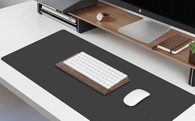 JOYACCESS Black Mouse Pad, J Double Sided Office Mouse Pad,Waterproof Leather Desk Pad Protector,Desk Writing Pad, Non-Slip Base Cmoputer Mouse Pad for Laptop(23.6 * 14.1)