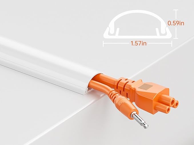 Delamu 42.5in Adhesive Cord Hider Wall, Mounted TV Cord Cover Kit, Multiple Cable Raceways for Wall Corner, Wire Cover Hiders for 2-3 Cables, 1.57" W X 0.59" H, White