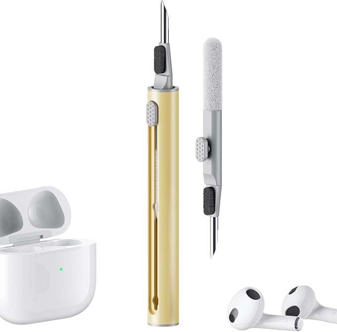 Hyashee Cleaner Kit for Airpods Pro 1 2 3 Multi-Function Cleaning Pen with Soft Brush Flocking Sponge for Bluetooth Earphones Case Cleaning Tools (Yellow)