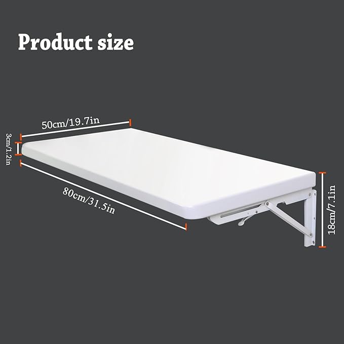 Laundry Room Wall Mounted Folding Table, Kitchen Restaurant Home Bar Work Table, All Aluminum Countertop, Waterproof Easy to Install and Clean (80X50cm/31.5""×19.7"")…, LZDZ004