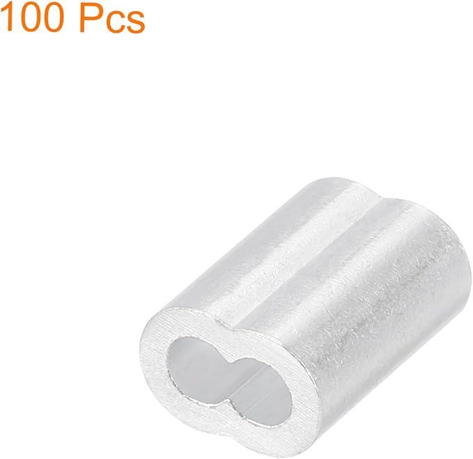 uxcell 100Pcs Aluminum Crimping Loop Sleeve for 3/32" Diameter Wire Rope, Double Ferrule Aluminum Wire Rope Sleeve for Cable Line End