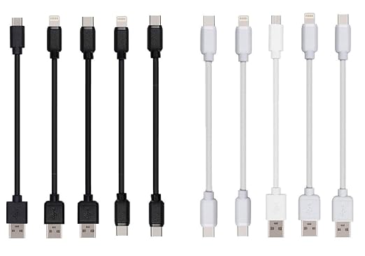 10-Pack Multi Short USB Cables & TypeC-C Cables for Charging Stations Compatible/w iPhone17,16,15, iPhone5-14/ iPads/iPad mini/iPad Pros/Samsung Moblies & Tablets/Pixel & Nexus/HTC/Sony(White)
