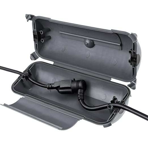 Flemoon Outdoor Extension Cord Safety Cover with Waterproof Protector Seal, Weatherproof Electrical Connection Box for Outdoor Outlets, Plugs, Sockets, Holiday Decorations, Power Tools, Gray