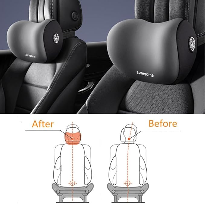 Car Lumbar Support Pillow and Car Neck Pillow Kit, Ergonomic Car Seat Headrest & Lumbar Cushion with Adjustable Strap for Neck Back Pain Relief, for Office Chair/Truck/Wheelchair (Pink)