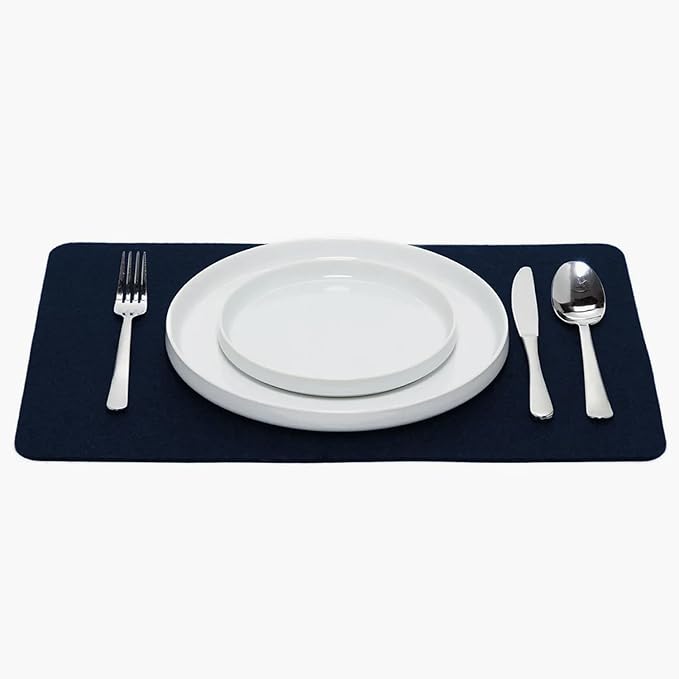 Graf Lantz - Merino Wool Rectangle Placemat - Marine (12" H x 18" W) - 3mm Merino Wool Felt Table Mat - Moisture Wicking - Odor, Stain, Heat & Dirt Resistant - Luxury Home Decor - Made in The USA