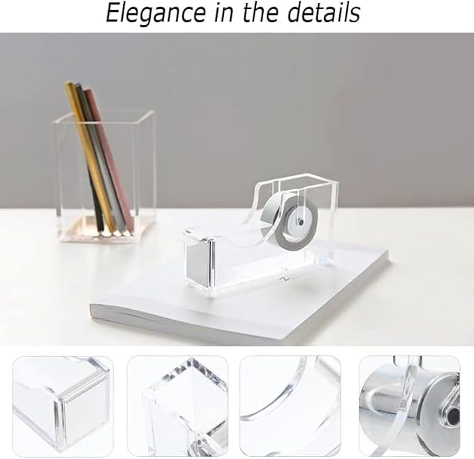 Gawsey Silver Desk Organizers and Accessories Set with 360-Degree Rotating Pen Holder, Acrylic Stapler, Tape Holder, Staple Remover, Binder/Paper Clips Kit, Scissor and 1 Box of Staples