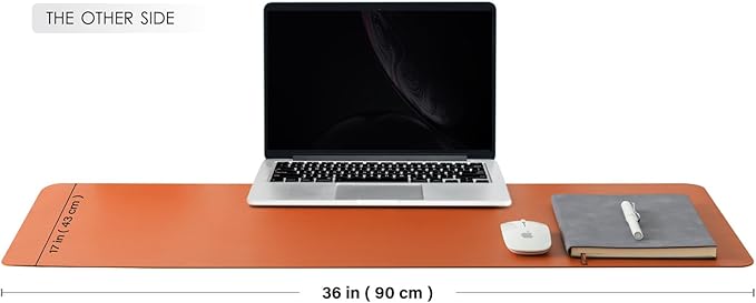 HOMIEAZICOZI Dual Sided Leather Desk Mat - Waterproof Pad for Office and Home Organization Accessories Ideal Large Mouse Mats on Top of Desks(Apricot+Orange,36''x 17'')