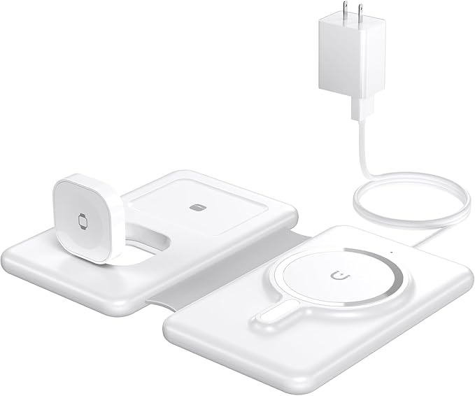 Magnetic Wireless Charger for iPhone: 3 in 1 Travel Charging Station for Apple Devices for iPhone 17 Air 16 15 14 13 12 Pro Max Plus - Foldable Charging Pad for Apple Watch Series & Airpods 4 3 2 Pro