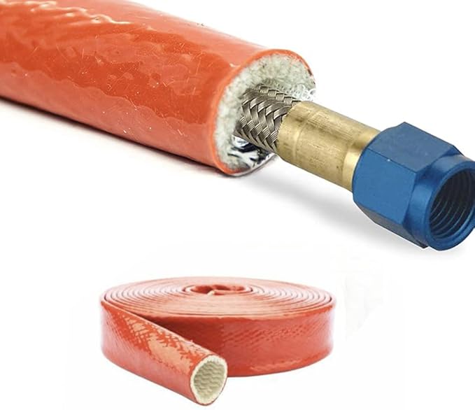 1/2"(12.7mm) ID Fire Sleeve Heat Sleeve Heat Shielded Fire Thermo Armor Silicone Coated Fiberglass for Automotive Hose Lines & Electrical Wiring,5 feet(Red)