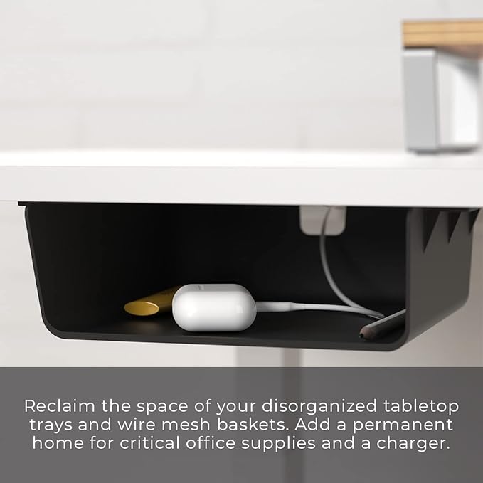 HumanCentric Under Desk Storage Shelf, Drawer Organizer for Office, Workstations, Tables, Sit Stand Desks, Gaming Setups, Mountable Storage Tray, Cable Management, Screw or Stick On with VHB Tape