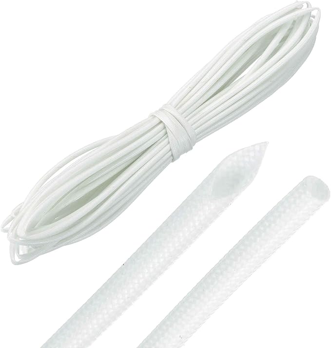 MECCANIXITY 30ft Braided Cable Sleeve, 1/16" ID 200C Heat Resistant 1500V Fiberglass Wire Insulation Cord Protector Organizer Wires Management for Motor Engine Fuel Line, White
