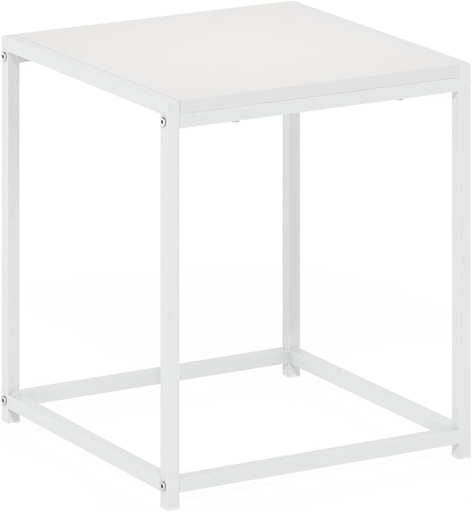Furinno CAMNUS Side Table, Modern End Table with Metal Frame, Square Open Frame Night Stand, Bedside Table, Easy Assembly, for Living Room, Bedroom, Solid White