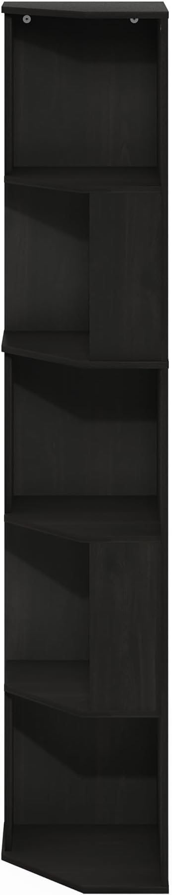 Furinno ECON Corner Shelf, 5-Tier Corner Book Shelf, Standing Storage Shelves, Cube Display Rack, Bookshelf, for Organization and Storage, Living Room, Home Office, Espresso