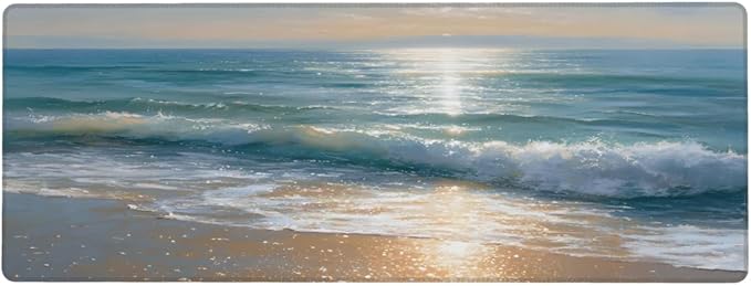 Sea Beach Landscape Large Mouse Pad Non-Slip Rubber Long Gaming Desk Mat Big Computer Keyboard Mousepad Waterproof Protector Wristing Pad for Gaming Office Home Decorative 31.5 X 11.8 Inch