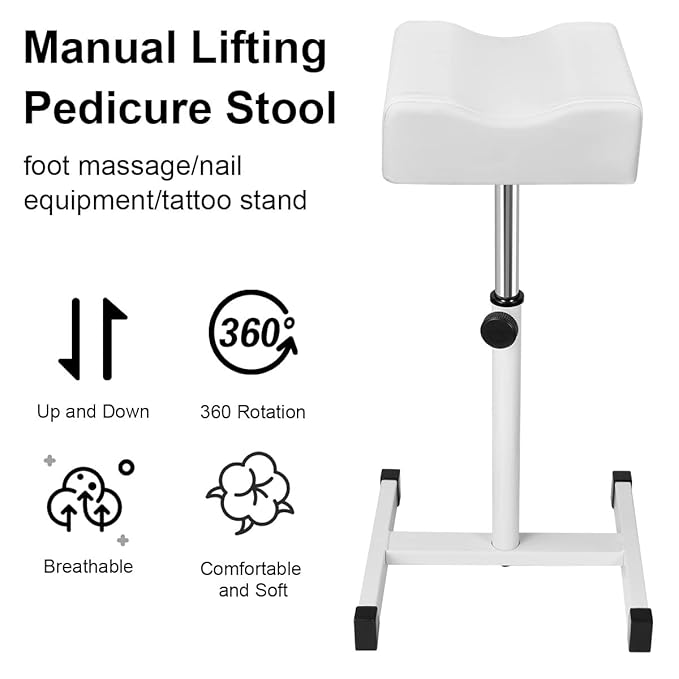 FLOLXNB Pedicure Foot Rest, Foot Massage Pedicure Stool, Tattoo Stand Adjustable Height Footstool Nail Equipment for Home Beauty Salon Spa (White)