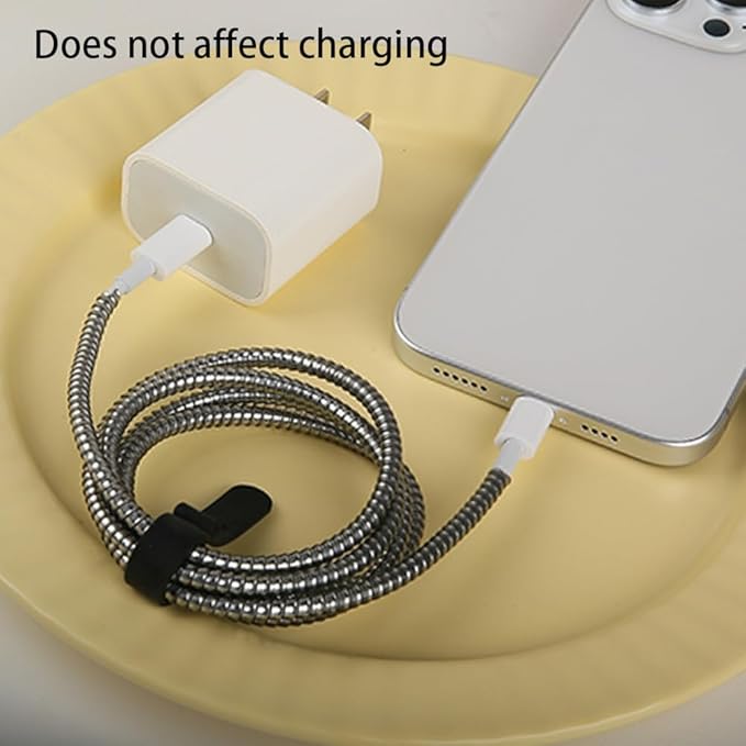 4pcs 1.6M(5.25FT) Spiral Cable Protector, Multicolor Suitable for Most Phone/Pad/Laptop USB Wire Cord Savers Protection Cover Anti-Break Wrap Charger Data Line Cables Sleeves, Laser Black
