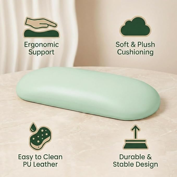 Nail Arm Rest Cushion, Nail Hand Rest Pillow for Manicure, Leather Nail Cushion Arm Rest for Nails Tech, Ergonomic Hand Rest for Nails Tech, Waterproof Nail Arm Rest for Salon Table, Cyan