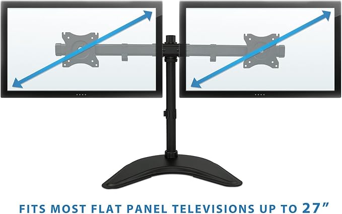 Mount-It! Free Standing Dual Monitor Stand | Double Monitor Desk Mount | Fits Two x 19 20 21 22 23 24 27 Inch Computer Screens | 2 Heavy Duty Height Adjustable Arms | VESA Compatible 75 100