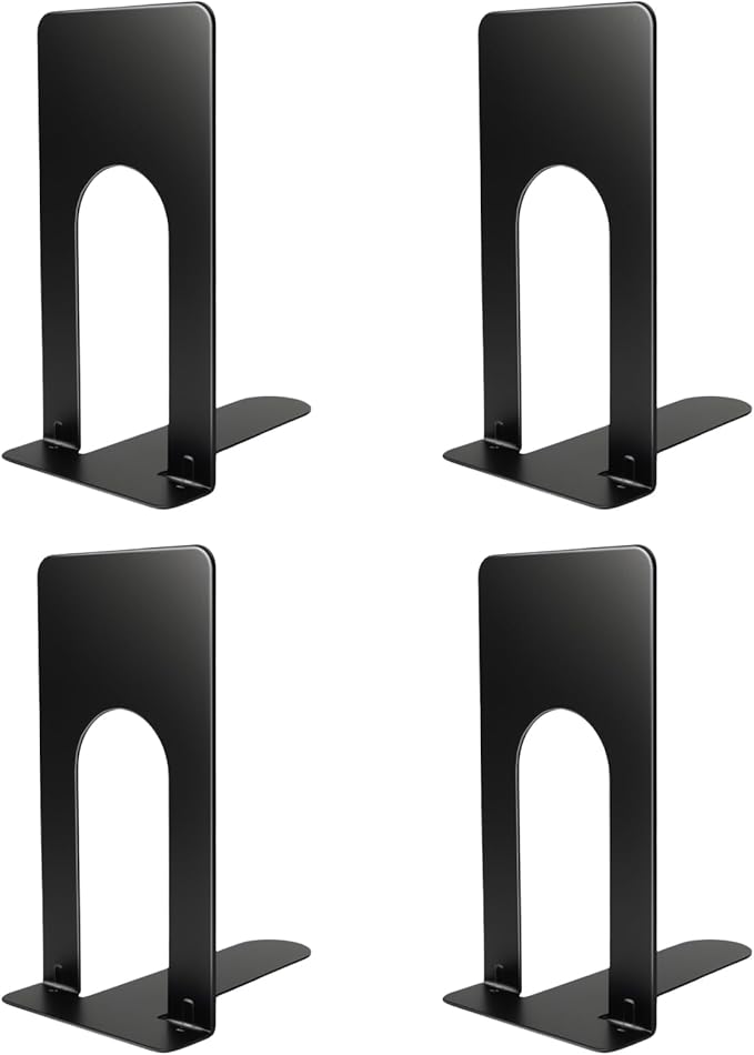Book Ends for Shelves, 4 Pack Metal Bookends, Compact Book Stopper for Small Books, CDs, Vinyl Records, Desk & Classroom Organizer, 3.9x2.8x5.2 Inch, Gift for Book Lovers
