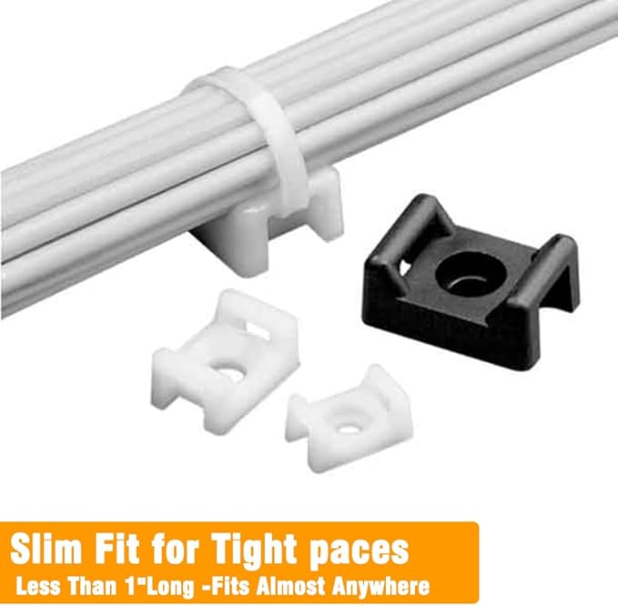 120 Set Black Cable Zip Tie Mounts Kit Wire Clips Organizer Holders Clamps with 0.6Inch Saddle Type Mounts Base with 8" Ties and Tapping Screw