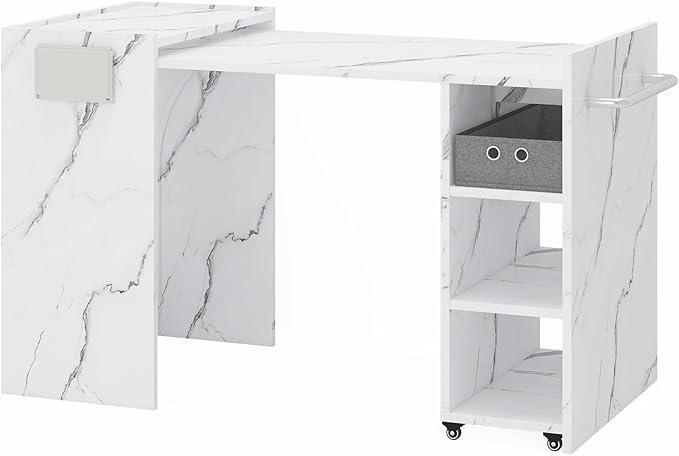 smilesun Folding Dining Table, Wall Mount Foldable Kitchen Table w/Fabric Drawer & Adjustable Storage Shelf, Space Saving Compact Expandable Pull Out Table for Small Spaces, White