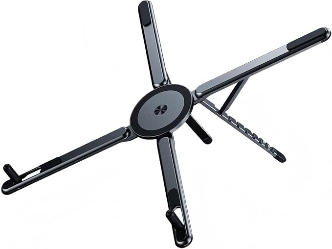 Magnetic Laptop Stand, 3-in-1 Portable Foldable Laptop Riser with Magnetic Phone Holder, Aluminum Adjustable Ergonomic Mount for Desk - Travel Stand Fits 10-16" MacBook Pro Air, iPad, iPhone